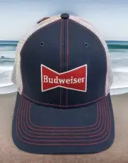 Budweiser Trucker Hat Bowtie Logo Snapback Mesh Back Blue Red White Cap New