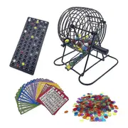 Bingo Game Set - Deluxe with 6 Inch Bingo Cage, 75 Colored Balls, 50 Bingo Cards as shown