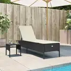 vidaXL Sun Lounger with Table and Cushion Black Poly Rattan BMG