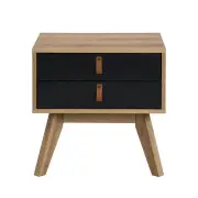 Design Square Pam Modern Scandinavian Nightstand Bedside Table W/ 2 Drawers - Oak/Black