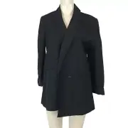 ANN TAYLOR - WOMEN'S MEDIUM - BLACK LINED BUTTON LINEN BLEND BLAZER