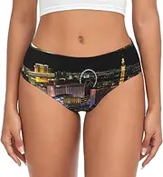 [SAAKE] Las Vegas night view Print Women's Briefs XS S M L XL XXL 3XL 4XL Plus Size Briefs Bikini Ladies Underpants, Black, Medium