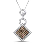 14k White Gold Brown Diamond Diagonal Square Pendant 1/3 Cttw