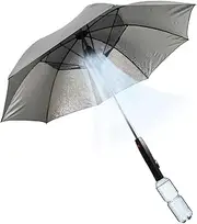 Sun Umbrella with Cooling Fan and Sprayer, Portable Cooling Fan for Outdoor Hot Summer, Beach, Sports, Golf, Walking, Festivals, Battery Powered UV Blocking Umbrella, 8 Ribs