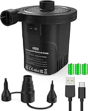 Dr.meter Electric Air Pump, 4000mAh Rechargeable Air Mattress Pump with 3 Nozzles, Quick-Fill Inflator Deflator Portable Air Pump for Pool Floats Raft Bed Boat Pool Toy