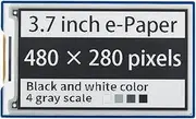 Waveshare 3.7inch E-Paper E-Ink Display HAT for Raspberry Pi 480×280 Pixels Black/White 4 Grey Scales SPI Interface