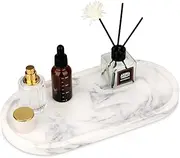 HESHIBI Oval Marble Bathroom Vanity Tray, Natural Luxury White Marble Home Kitchen Bathroom Table Tray, Stone Decorative Countertop Serving Trays for Coffee Perfume Jewelry Makeup