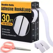 30Ft X 1 Inch Hook and Loop Strips with Adhesive,Double Rolls of Heavy Duty Tape