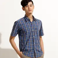 在飛比找PChome24h購物優惠-【EverSmile】男款短袖休閒格紋衫(藍灰格)