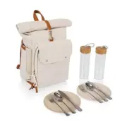 Carmel Roll Top Backpack Tan Picnic Backpack Cooler with Dinner Set for 2