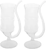 2sets 200ml Tall Martini Mojito Glass Wine Beverage Mug for Home Creative Drinking Cup Straw Elegant Decor for Party 2pcs*2