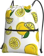 EdWal Lemon Fruit Pattern Print Drawstring Backpack Gym Bags Sports Bags With Zipper Pocket For Travel Swimming Beach, Black, One Size