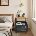 Bedside Table Drawer Side End Table Shelves Storage Nightstand Mini Fridge Stand
