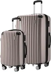 [AUSWAY] 2 Pcs Suitcases Set Carry On Luggage Travel Case ABS Hard Shell Travelling Bags Rolling Hand Baggage Lightweight Champagne