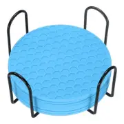 8 Pcs Silicone Coasters with Holder, 4 Inch Round Coaster for Drink, Blue
