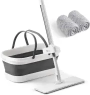 Oshang Flat Mop and Collapsible Bucket OG7, Mop and Bucket for Floor Cleaning, F