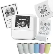 White Mini Sticker Printer and 6 Rolls of Printed Thermal Labels