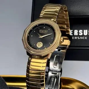 VERSUS VERSACE 凡賽斯男女通用錶 38mm 金色12邊形精鋼錶殼 黑色簡約, 中二針顯示錶面款 VV00384