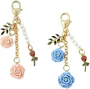 [Fuqimanman2020] Rose Keychain Flower Charm Keychain with Chain Tassel Colorful Rose Pendant Keyring for Women