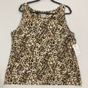 New Chico’s Brown Tan Leopard Print Stretch Sleeveless Pullover Top XL