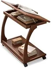 Movable Sofa Side Table with Wheels, Bedside Cabinet Laptop Stand, Tiltable TV Tray, Wooden, Suitable for Reading, Office, Dining(Walnut,31.5" Lx15.75 Wx24.8 H(80x40x63cm)