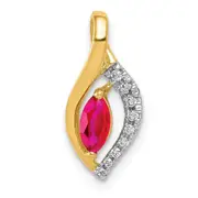 14K Yellow Gold Real Diamond and Marquise .32 Ruby Pendant