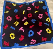 New 100% Silk Boutique Moschino multicolor Jumbled Letter Square Scarf