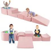Babyjoy 5PCS Kids Climb and Crawl Playset Soft Convertible Blocks w/Ball Pit Creative Building Blocks Kindergarten Pink