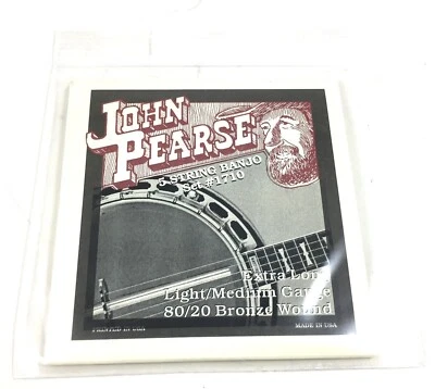 John Pearse Banjo Strings 5 Strings 80/20 Bronze Wound Lt / Med Gauge Extra Long