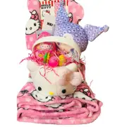 Hello kitty plush bucket with 50 x 70 adorable playful throw ,HK chalk and book
