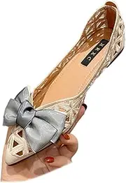 [ETORYOOX] Women'S Hollow Leather Bow Breathable Ballet Flats,Fashion Pointed Toe Slip-On Comfortable Soft Sole Casual Shoes,for Office Work Walking Shoes