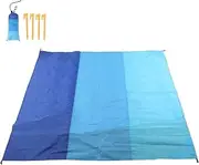 Portable Picnic Mat Waterproof Foldable Oversized Sandproof Beach Blanket for Travel Camping Premium Polyester Fabric 200x210cm with Storage Bag and Ground Spikes (Three Combinations of Treasure Blue)