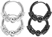 [BESTYASH] 2Pairs Stainless Design Round Earrings for Men Stylish Steel Earrings Present Steel and Ball Accents Birthday Jewelry for Him