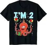 [X.Style] Kids 2nd Birthday Octopus Kraken 2 Year Old Boy Girl ds684 T-Shirt (S) Black