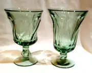 Vtg Fostoria Jamestown Green Glass Set of 1 Water Goblet & 1 Ice Tea Glass