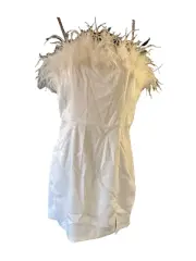 NWT Quii Feathered Top Mini Satin Dress Womens Size Medium Rhinestone Straps