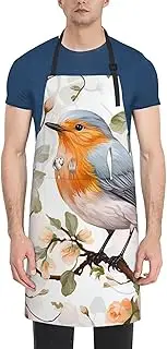 [HCBPWVQA] Floral Print Watercolor Robin Bird Apron For Men Women Waterproof Aprons with 2 Pockets Adjustable Bib Apron Kitchen Cooking Aprons Chef Heavy Duty Work Apron, Black, Black