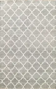 Handmade Wool Rug with Trellis Design 6x8 ft Soft Pile Carpet