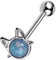 [Niaspi] Cute 14G Cat Opal Tongue Rings for Women 316L Surgical Steel Straight Barbell Tongue Ring Tongue Piercing Jewelry