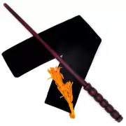 14" Five Orbs Hand Turned Mahogany Wood Magic Wand Witch Wizard w/ Velvet Bag