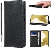 LANJLM Samsung Galaxy S23 Plus Case with Wrist Strap PU Leather Samsung S23+ Wallet Case Card Holder Shockproof Samsung S23 Plus Flip Cover - Black