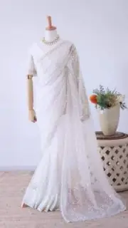 Net Hand Embroidered Saree