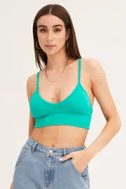 Green Crop Top Seamless - Size L, Women's Bralette