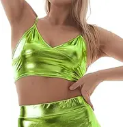 [FEOYA] Rave Bustier Women‘s Crop Top Bustier Shiny Bra Holographic Bustier Metallic Corset Rave Tank Top Club Metallic Vest