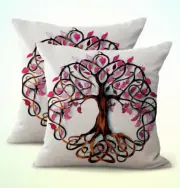 set of 2 cotton throw pillow covers tree of life celtic knot cushion
