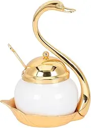 Glass Containers 1 Set Condiment Pot Seasoning Container Jar Salt Sugar Holder Pepper Coffee Storage Organizer Swan Rack with Serving for Home Kitchen Countertop Golden Sugar Dispenser