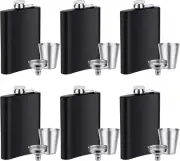 6 Sets 8 Ounce Stainless Steel Hip Flask Fluid-Tight Flask Set with 6 Pieces Sta