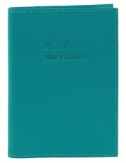 [PIERRE CARDIN] Leather Passport Wallet Cover in Turquoise