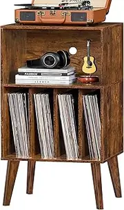 Lerliuo Record Player Stand, BrownTurntable Stand Holds up to 160 Albums, Mid-Century Vinyl Storage Cabinet Table with Solid Wood Legs, Holder Dispaly Shelf for Bedroom Living Room Brown