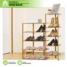 30" Brown Bamboo 10-Tier [ZIG-ZAG TWIN STAND] Shoes Rack w/Boots Storage Shelves
